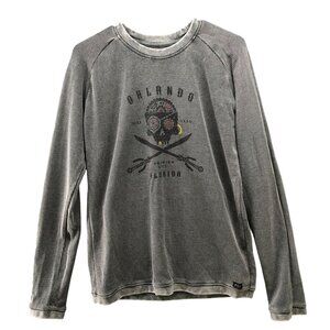 Orlando Florida Pirate Skull T Shirt Mens M Long Sleeve Waffle Knit Gray Sunwash